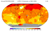Temperaturdifferenz 2016-2020 zu 1901-1930 Lizenz: public domain