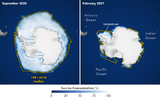 Ausdehnung der Meereisfläche der Antarktis im Winter und Sommer 2020/21 Lizenz: public domain