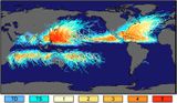 Globale Verbreitung tropischer Wirbelstürme Verbreitung in den verschiedenen Ozeanbecken Lizenz: public domain