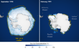 Antarktisches Meereis im September 1990 und Februar 1991 Mittel der Jahre 1981-2010 Lizenz: public domain