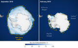 Antarktisches Meereis im September 2018 und Februar 2019 Mittel der Jahre 1981-2010 Lizenz: public domain