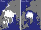 Arktisches Meereis im März und September Mittel der Jahre 1981-2010 Lizenz: public domain