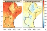 Jahresmaximum- und -minimumtemperaturen Ostafrika (Äthiopien, Kenia, Tansania) Lizenz: CC BY