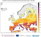 Tage unter starkem Hitzestress 32-38 °C im Sommer 2022 Lizenz: Copernicus-Lizenz