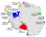 Schelfeisgebiete Die größeren Schelfeisgebiete der Antarktis. Lizenz: public domain