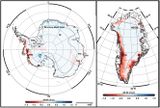Eisverlust Grönland, Antarktis Veränderung der Höhe der Eisoberfläche 2011-2014 Lizenz: CC BY