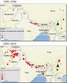 Hindukush-Himalaya-Region Hochwasserkatastrophen 1981-1990 und 2001-2013 Lizenz: CC BY