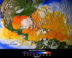 Hurrikan Katrina 2005 H. Meeresoberflächentemperaturen vor dem Auftreffen auf Land Lizenz: CC public domain