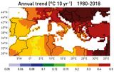 Änderung der regionalen Temperatur 1980-2018 in °C/Jahrzehnt Lizenz: Quellenangabe, nichtkommerziell