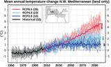 Änderung der Jahresmitteltemperatur NW-Mittelmerraum nach RCP8.5 Lizenz: CC BY-NC