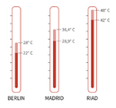 Temperaturanstieg in Städten Berlin, Madrid und Riad Lizenz: CC BY
