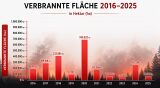 Waldbrandflächen 2016-2025 in Kalifornien in ha Lizenz: public domain