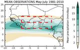 Niederschläge im Sahel Regenzeit Mai-Juli 1981-2010 Lizenz: CC BY